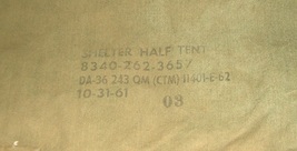 US Army canvas shelter half (pup tent) dated 1962 - $40.00