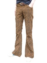 Mens Flares Tan Brown Paisley Corduroy Flared Bell Bottoms Pants Hippy 60s Psych - £44.63 GBP