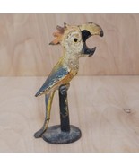 Antique Cast Iron Bottle Opener Painted Figural Parrot Perched on Stand - $48.87