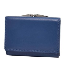 DR413 Women&#39;s Metal Frame Leather Purse Navy - £26.69 GBP