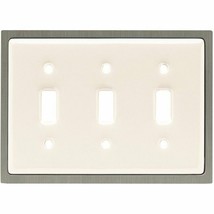64156 Bisque Ceramic &amp; Satin Nickel Triple Switch Cover Plate - £23.47 GBP