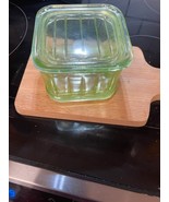Vintage green vaseline glass refrigerator storage jar and lid:  VGUC - $41.16 CAD