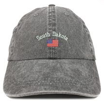 Trendy Apparel Shop South Dakota USA Flag Pigment Dyed Washed Baseball Cap - Bla - £16.02 GBP