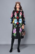 Women&#39;s Flower Floral Jacquard Vintage Warm Long Coat Outerwear overcoat - $105.99