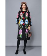 Women&#39;s Flower Floral Jacquard Vintage Warm Long Coat Outerwear overcoat - £84.72 GBP