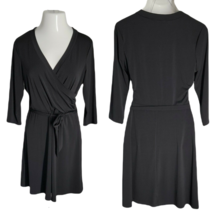 AGB Classy Black Dress ~ V-Neck ~ 3/4 Sleeves ~ Sz L ~ Knee Length ~ Stretchy - £18.29 GBP