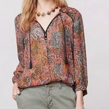 Edme &amp; Esyllte Niya Peasant Top Size 8 Red Paisley Anthropologie Tassel ... - $24.99