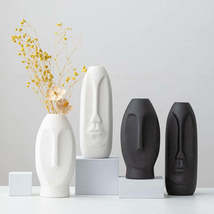 Ceramic 3D Face Flower Vase Figurines Modern Art Desktop Decor Flowerpot Plant P - £19.97 GBP