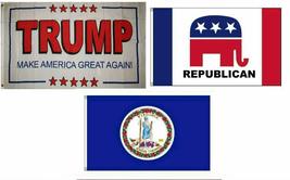 3x5 Trump White #2 &amp; Republican &amp; State of Virginia Wholesale Set Flag 3&#39;x5&#39; - £11.70 GBP