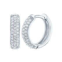 14K White Gold Plated Silver Micro Pave Simulated Diamond Huggie Hoop Ea... - £73.20 GBP