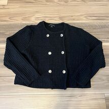 Ann Taylor Geo Stitch Double Breasted Sweater Jacket Black Size XL - $28.49