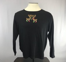 Rebecca Malone Christmas Reindeer  Shirt Long Sleeve Embellished  Black 1X - £16.39 GBP