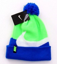 Nike Multi-color Knit Cuff Beanie Skull Cap with Pom Pom Youth Boy&#39;s 8-2... - £23.73 GBP