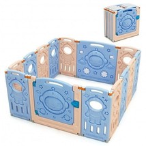 14-Panel Foldable Playpen Kids Activity Center with Lockable Door - Color: Pink - £125.20 GBP