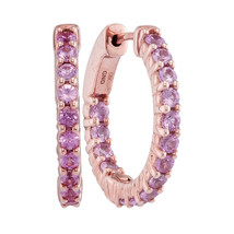 14kt Rose Gold Womens Round Natural Pink Sapphire Hoop Earrings 1-3/4 Cttw - £714.62 GBP