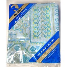 Cottage Core Needlepoint Pattern Twin Fitted Bedsheet Cotton NOS Dan River - $17.82