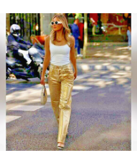 NWT ZARA GORGEOUS! BOY BOY FIT METALLIC GOLD JEANS 34 - 2  NO STRETCH! - $80.00
