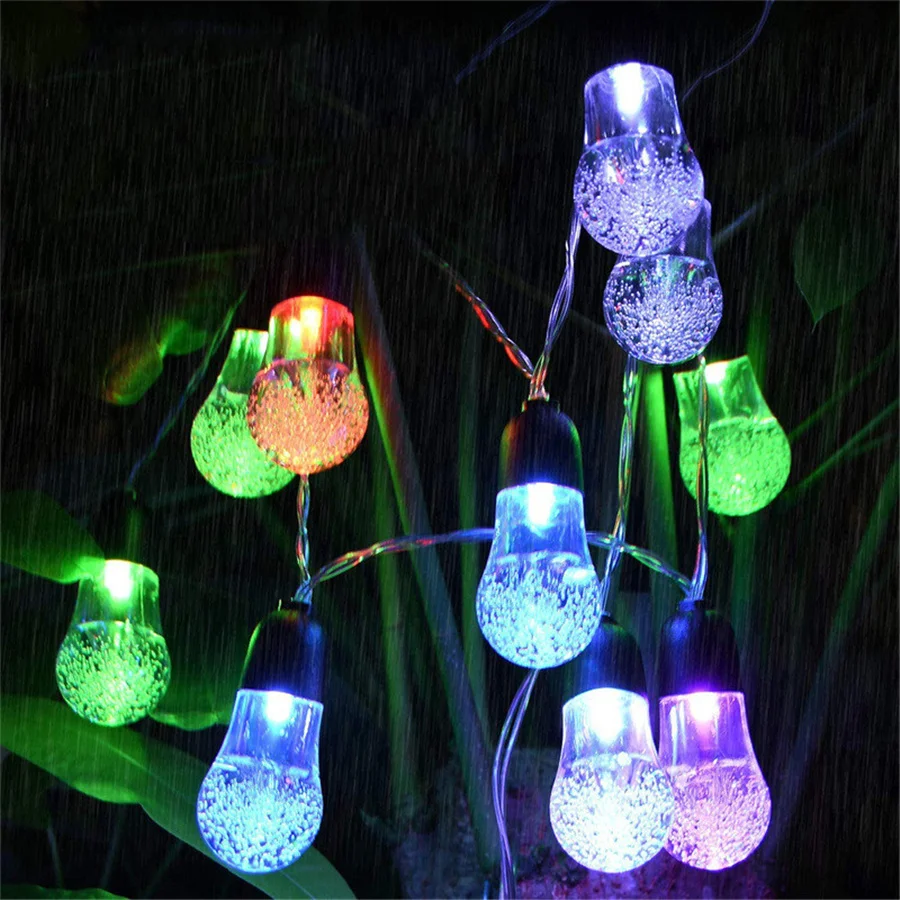 Solar crystal ball bulb string light outdoor waterpfoof garland fairy lights for garden thumb200