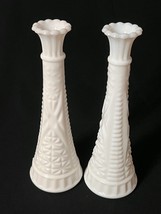Vintage Anchor Hocking Milk Glass Bud Vase Stars &amp; Bars 9 Inches Tall - £6.37 GBP