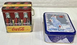 Lot OF 2 Coca-Cola Vintage Style Rectangle Tin Lidded Box Christmas - £22.06 GBP