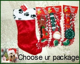 NWT Pet Dog Puppy Paw Print Christmas Stocking with Chew, Rope Throw  To... - £12.47 GBP