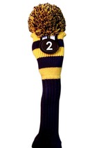 Tour #2 Hybrid Blue Yellow Golf Headcover Knit Pom Retro Classic Head Cover - £12.78 GBP