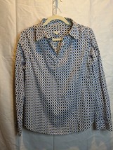 TALBOTS Blue Diamond Abstract Print V-Neck Tunic Top Shirt Size Medium EUC - £3.86 GBP