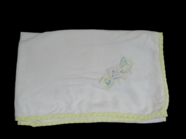 Quiltex Vintage White flannel baby receiving blanket yellow trim pastel Blocks - $10.39