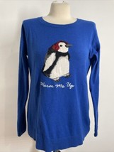 Talbots S Royal Blue Lambswool Blend Penguin WARM ME UP Sweater - £22.77 GBP