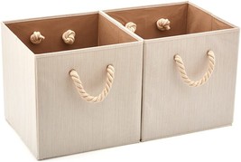 The Ezoware Foldable Bamboo Fabric Storage Bin With Cotton Rope Handle, - £27.84 GBP