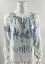 Vintage America Top Size Small Blue White Washed Chambray Peasant Tie Neck - £18.64 GBP