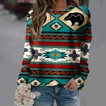 Womens Round Neck Long Sleeve Sweater Pullover Sweater Fashion Print Sweater Top - £46.91 GBP