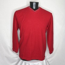Chaps V-Neck Sweater Men&#39;s Large Red Thermal Waffle Knit Pullover Classic - $14.25