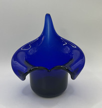 Vintage Wanda Handmade Cobalt Glass Candle Holder /Vase Made in Poland - £14.53 GBP