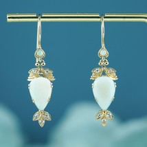 Natural Opal and Diamond Vintage Style Floral Drop Earrings in Solid 9K Gold - £518.38 GBP