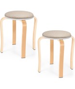 Wood Stools, Set Of 2 Wooden Stackable Stool Extra Seating Portable, Guests - $51.99