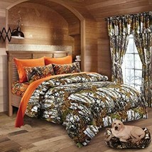 7 Pc Queen Snow Mixed Color Set Camo White Comforter With Orange Sheets - £83.61 GBP