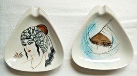 Retro Mid Century Turkish Ladies Historical Ash Tray  Ceramic  pair - $29.98
