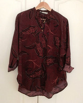 Abercrombie &amp; Fitch Paisley Red Burgundy Tie Front Smocked Neck Blouse T... - £27.90 GBP