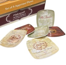 Pfaltzgraff Set Of 6 Wine Label Ceramic  Appetizer Plates - Collectible - $39.00