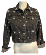 Free Generation Los Angeles Black Denim Cropped Pearl Embellished Jacket... - $32.57 CAD