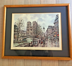 Paris Notre Dame by Chardon Vintage PRAM print Matted &amp; Framed 21&quot;x17&quot; MCM - £31.45 GBP
