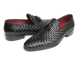 Paul Parkman Mens Shoes Loafer Black Woven Tassel Slip-On Handmade 085-BLK - £327.72 GBP