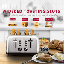 [US Direct] 4-slice Toast Machine 1.5&quot;extra-wide 4-slot 6 Level Settings Brushed - £71.77 GBP