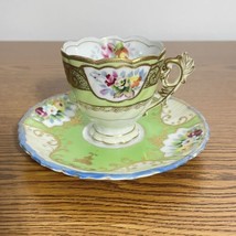 Vintage Chubu China Cup &amp; Saucer Hand Painted Floral Gold Scroll Occupie... - £10.03 GBP
