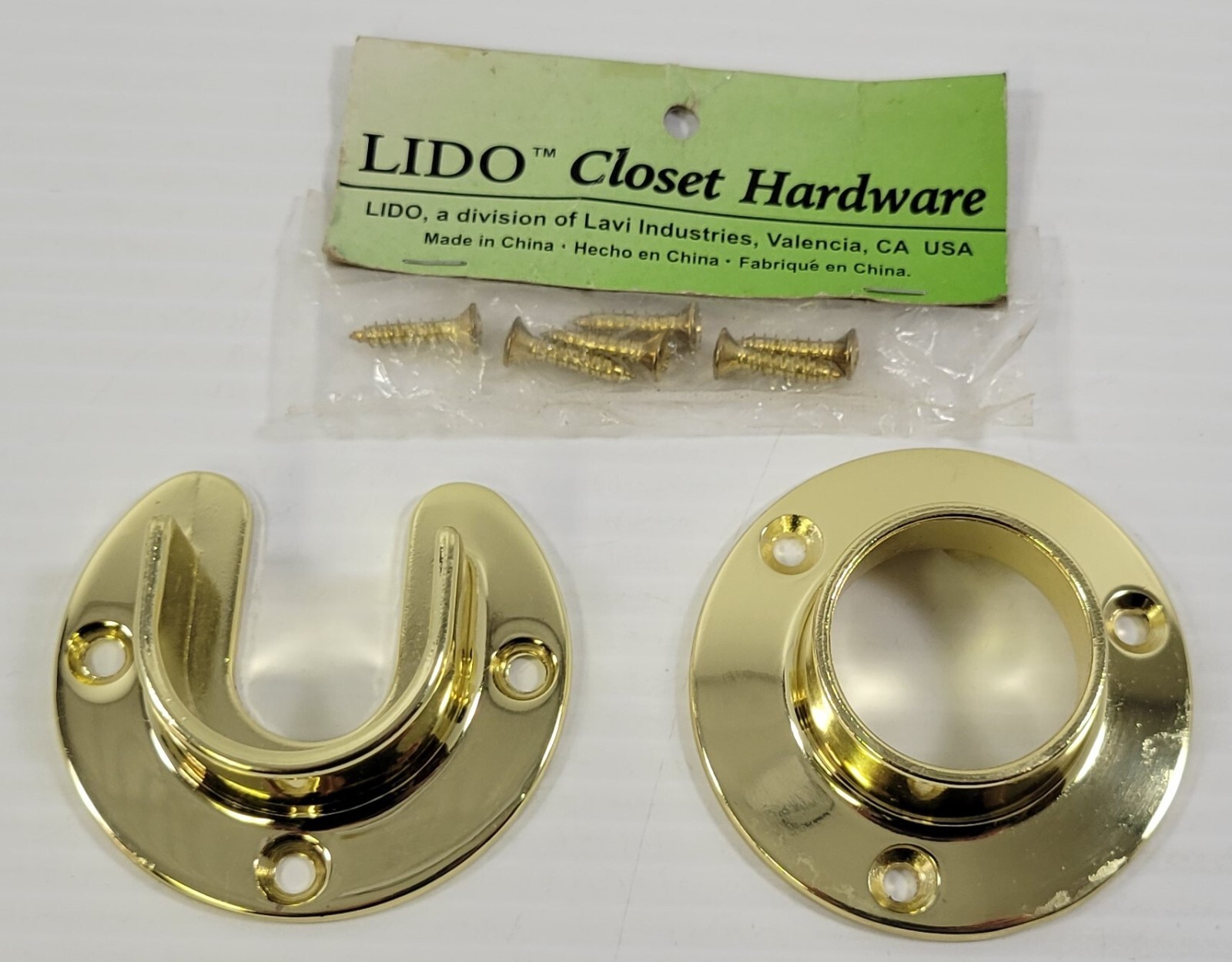 Q1) Vintage LIDO Gold Tone Brass Closet Pole Rod Hanging Hardware Flange... - $5.93