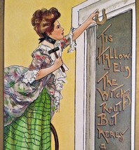 Halloween Postcard HBG Artist Signed HB Griggs Victorian Lady Horseshoe 1909 - £39.51 GBP