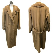 Donnybrook Wool Coat Full Length Fur Trim Collar Beige Womens 16 Doubel Breasted - £57.73 GBP