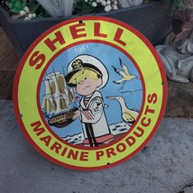 Vintage 1951 Shell Marine Products 'Dennis The Menace' Porcelain Gas & Oil Sign - $125.00