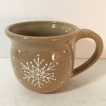 Snowflake Wide Mouth Coffee Cup Pottery Mug Crackle Glaze Sandy Colour S... - £8.71 GBP